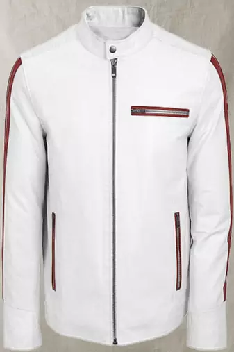 men's white lambskin leather jacket classic zip up style distinctive