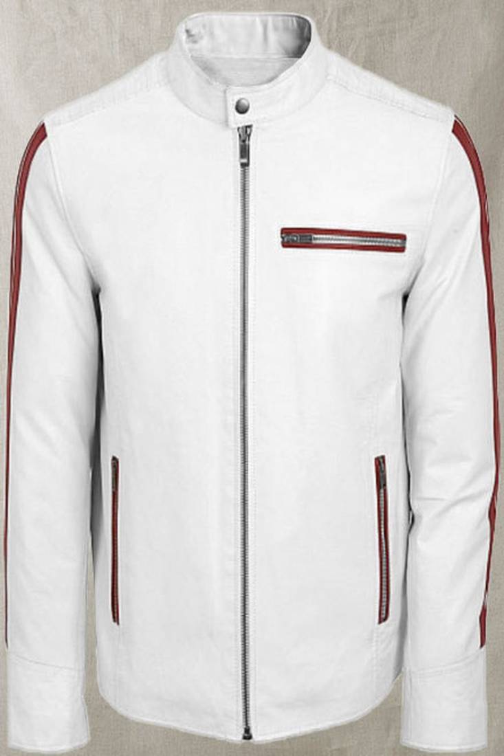 men's white lambskin leather jacket classic zip up style distinctive