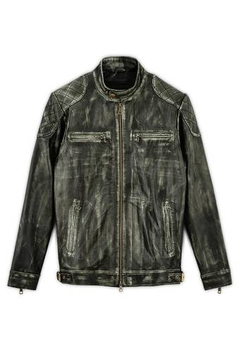 men's genuine lambskin leather biker jacket distressed vintage finish