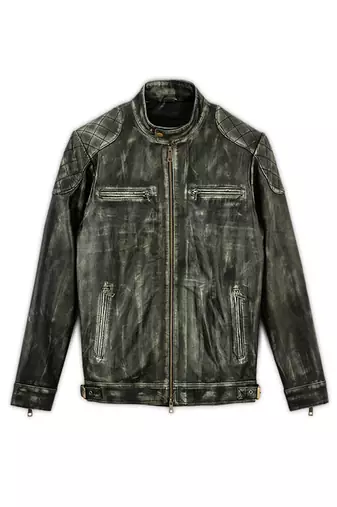 men's genuine lambskin leather biker jacket distressed vintage finish