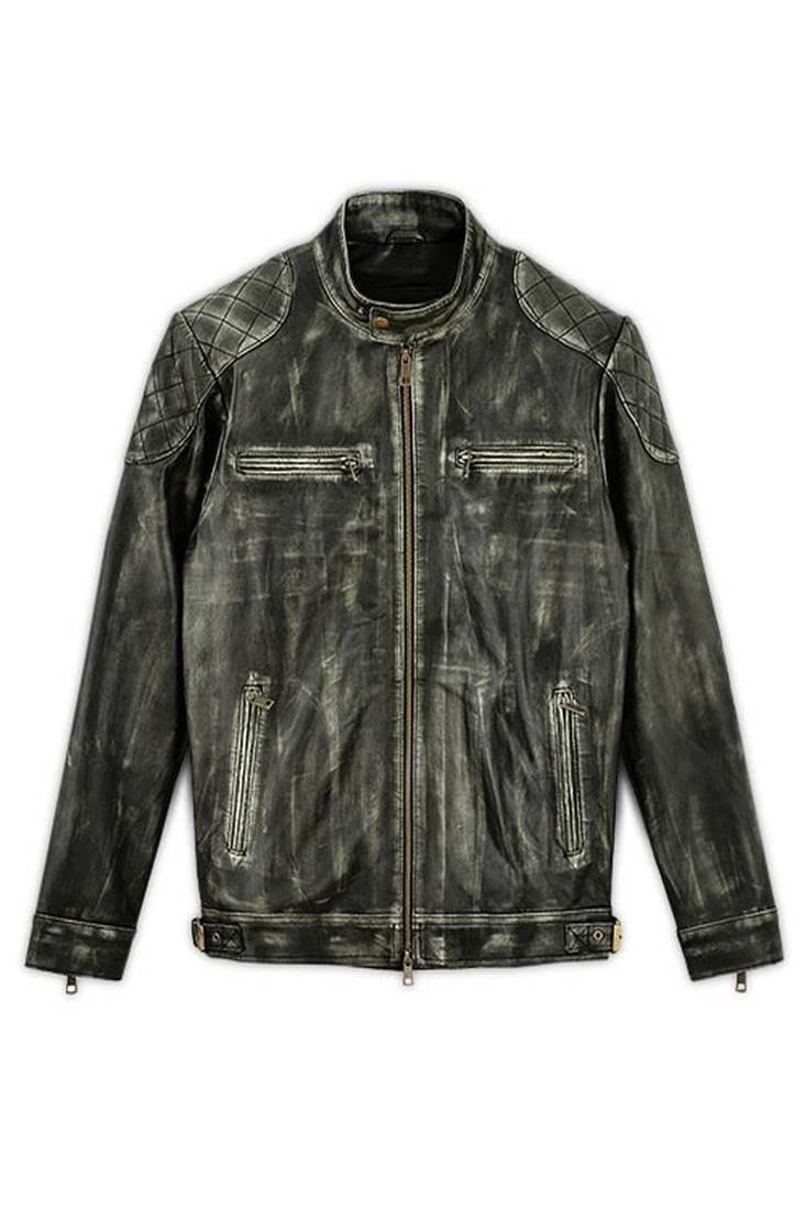 Mens william charcoal genuine lambskin leather biker jacket-zipper & rub-off finish style