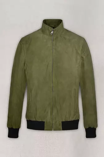 men's green lambskin cafe racer jacket band collar racer style