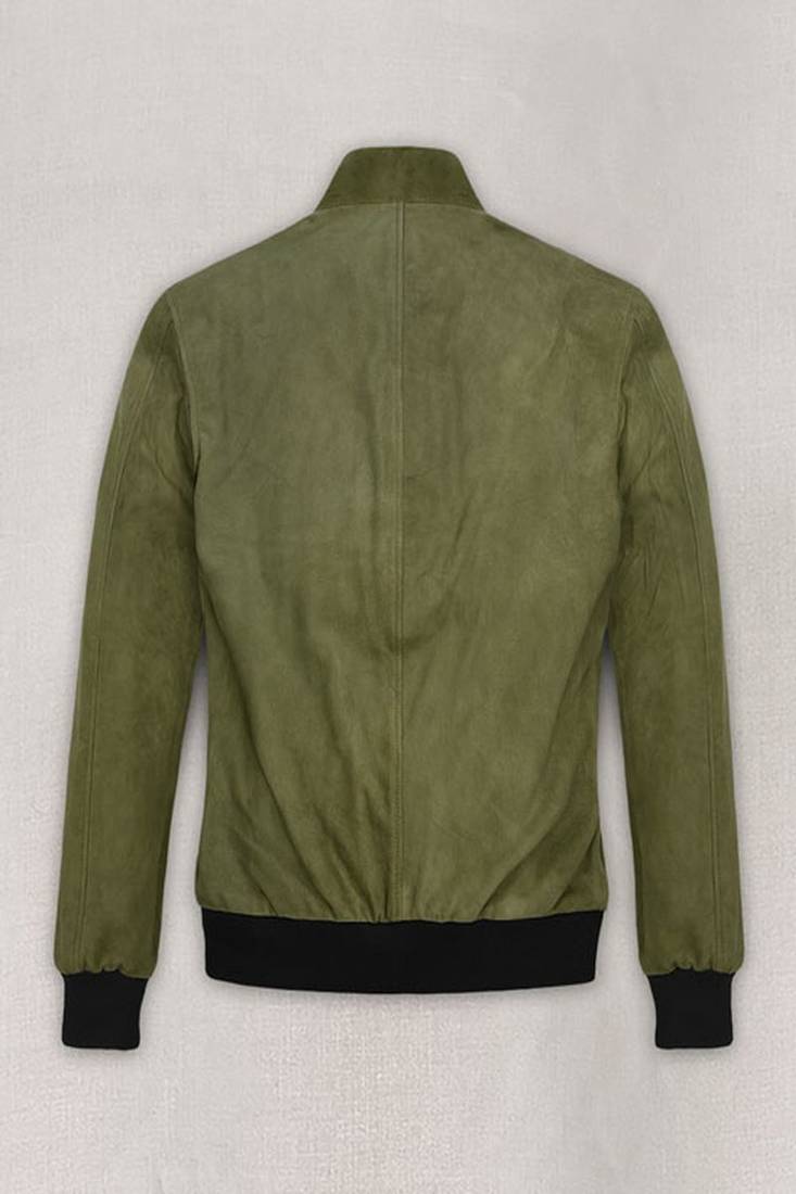 men's green lambskin cafe racer jacket band collar racer style