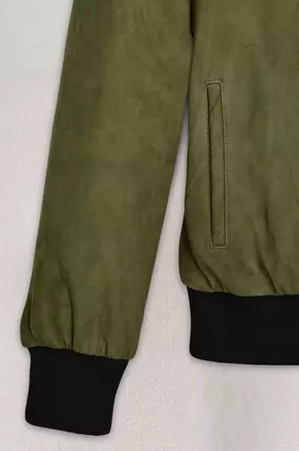 men's green lambskin cafe racer jacket band collar racer style