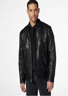 men's black lambskin cafe racer jacket quilted shoulder detailing 1