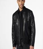 men's black lambskin cafe racer jacket quilted shoulder detailing