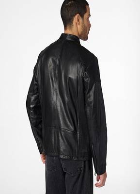 men's black lambskin cafe racer jacket quilted shoulder detailing 3