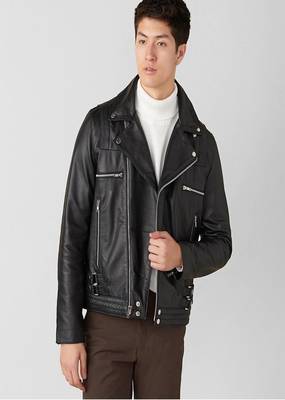 men's black premium lambskin leather jacket asymmetrical zip closure stylish 1
