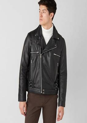 men's black premium lambskin leather jacket asymmetrical zip closure stylish 2