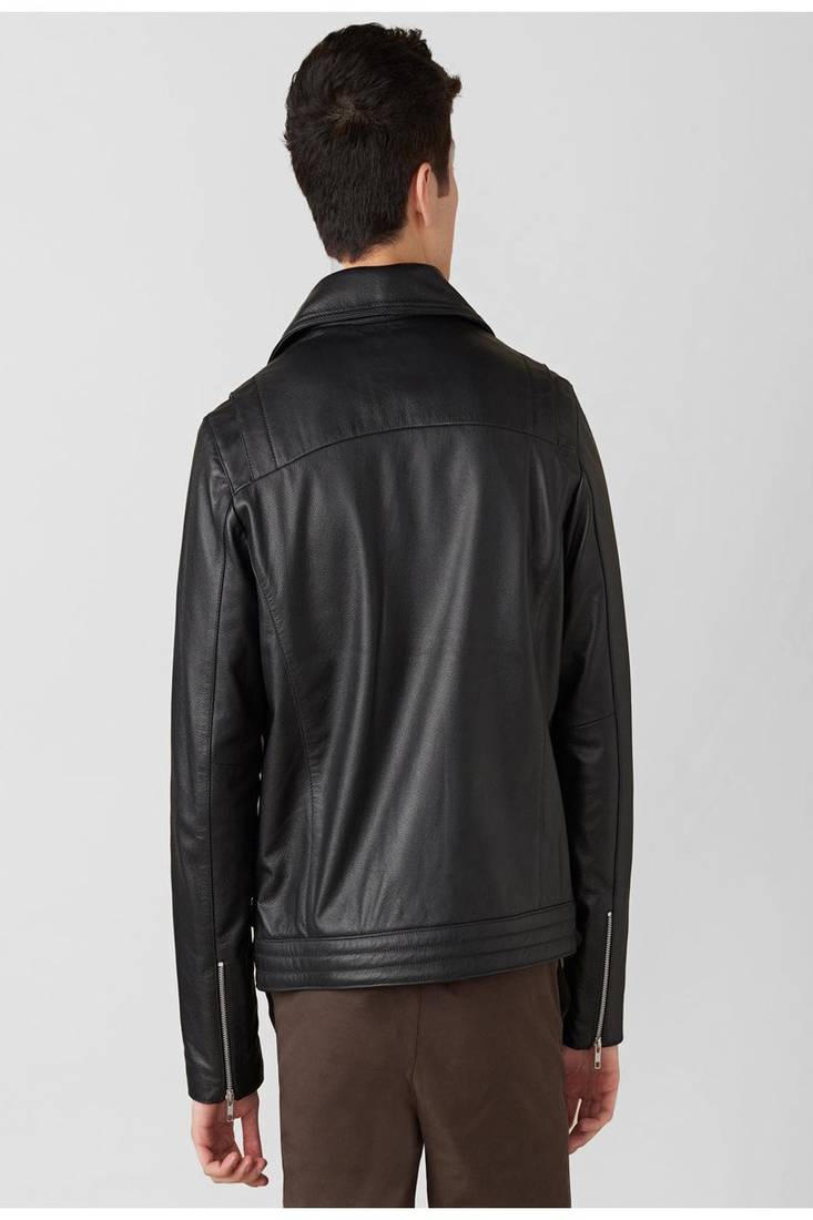 men's black premium lambskin leather jacket asymmetrical zip closure stylish