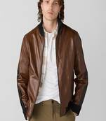 men's brown lambskin cafe racer jacket band collar racer style superior