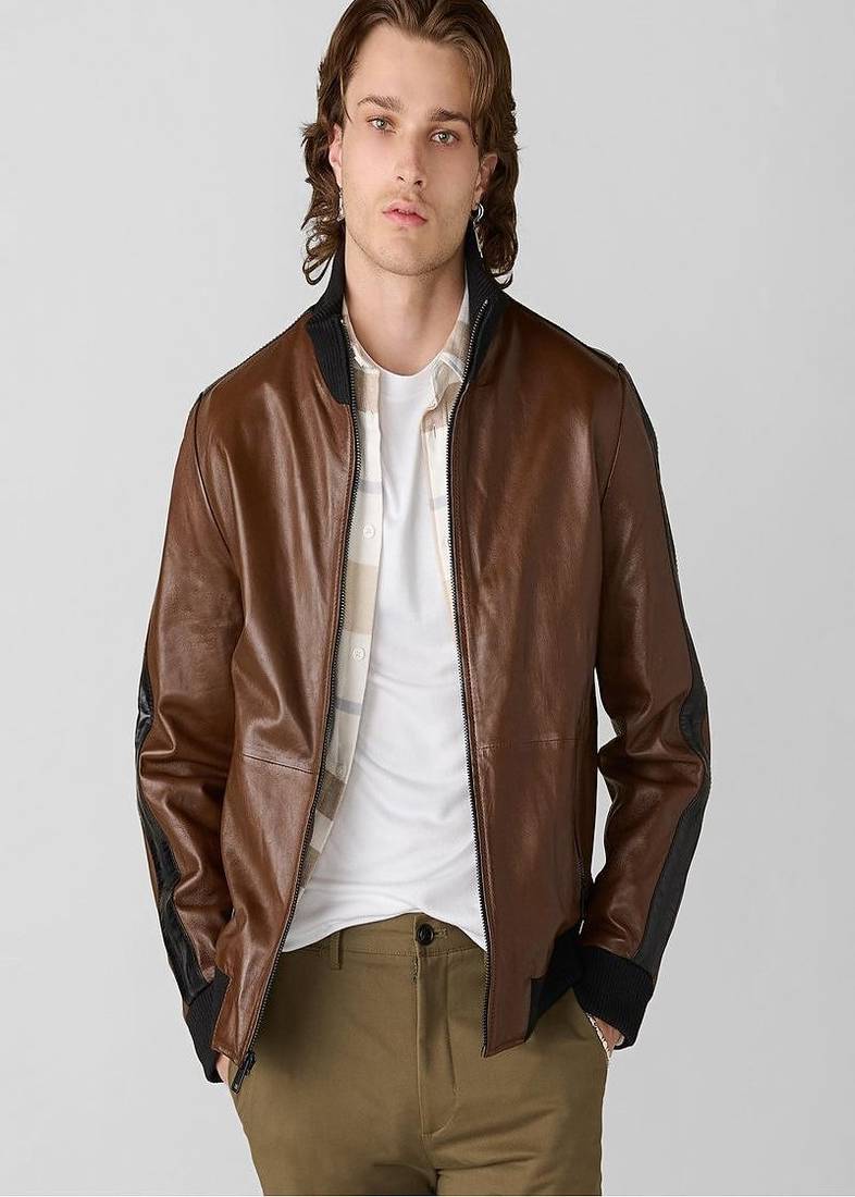men's brown lambskin cafe racer jacket band collar racer style superior