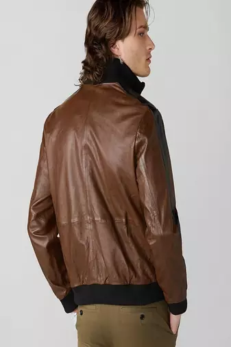 men's brown lambskin cafe racer jacket band collar racer style superior