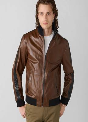 men's brown lambskin cafe racer jacket band collar racer style superior 3