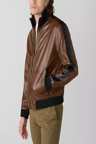 men's brown lambskin cafe racer jacket band collar racer style superior
