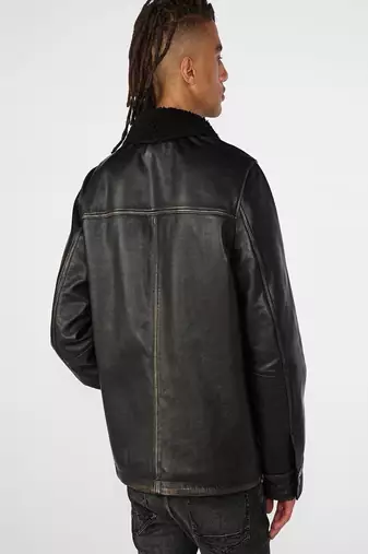 men's black premium lambskin leather jacket quilted shoulder detailing authentic