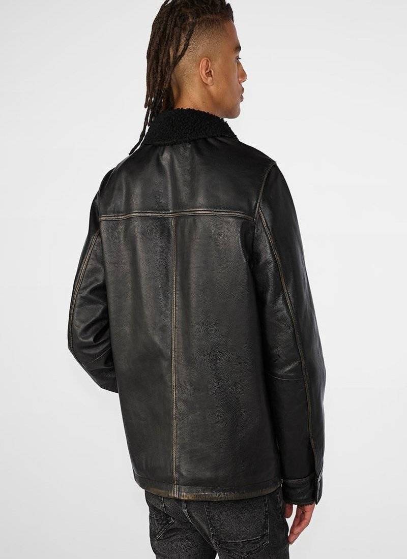 men's black premium lambskin leather jacket quilted shoulder detailing authentic