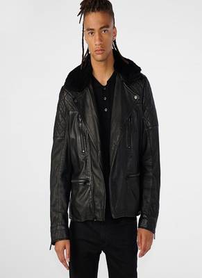 men's black premium lambskin leather jacket quilted shoulder detailing authentic 1