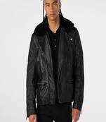 men's black premium lambskin leather jacket quilted shoulder detailing authentic