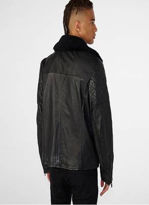 men's black premium lambskin leather jacket quilted shoulder detailing authentic 3