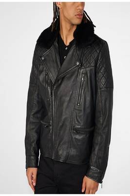 men's black premium lambskin leather jacket quilted shoulder detailing authentic 4