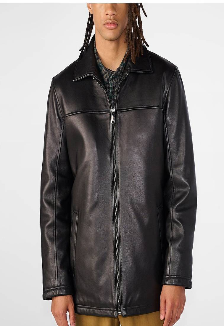 men's black lambskin leather jacket classic zip up style stylish distinctive