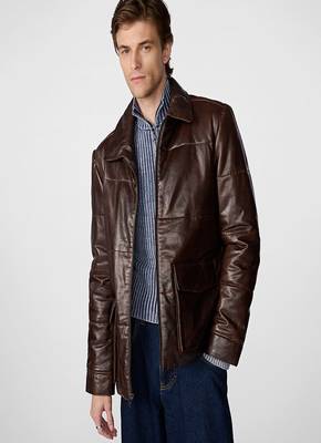 men's brown lambskin leather jacket classic zip up style premium genuine 1