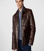 men's brown lambskin leather jacket classic zip up style premium genuine
