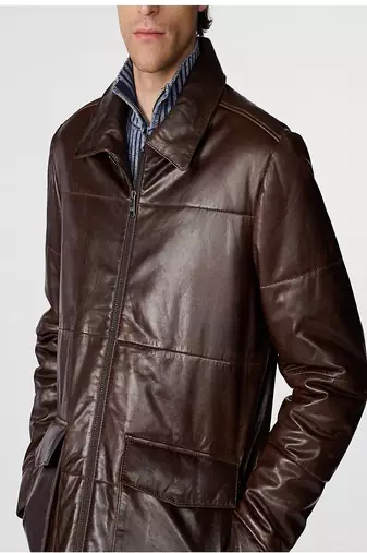 men's brown lambskin leather jacket classic zip up style premium genuine