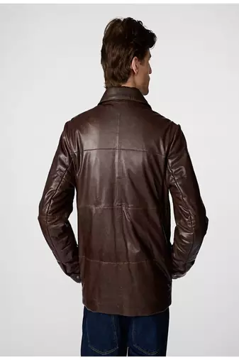 men's brown lambskin leather jacket classic zip up style premium genuine