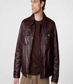 men's burgundy lambskin leather jacket snap button front closure