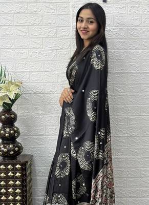 Black Color Mirror And Latkan Pallu Border Work Satin Silk Saree 3