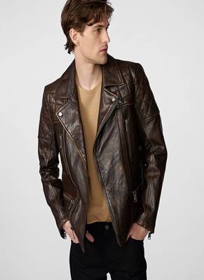 men's brown lambskin leather jacket classic zip up style premium superior 1