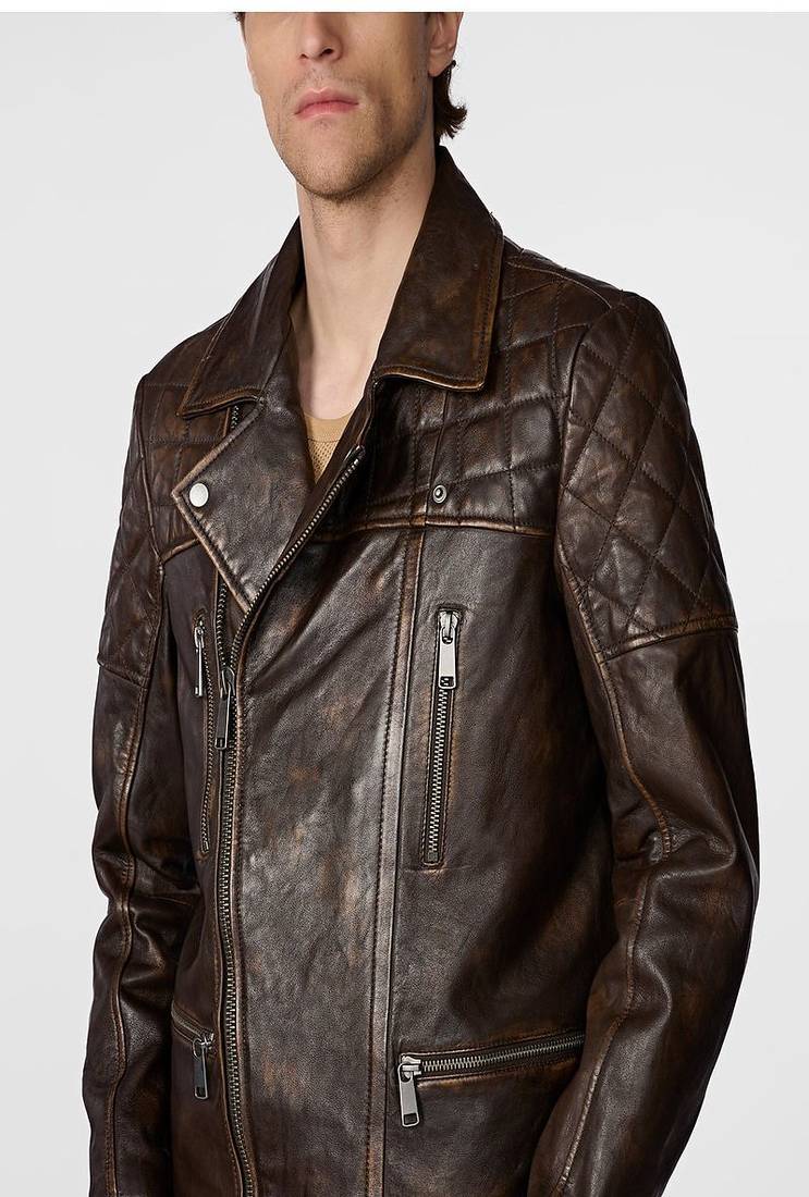 men's brown lambskin leather jacket classic zip up style premium superior