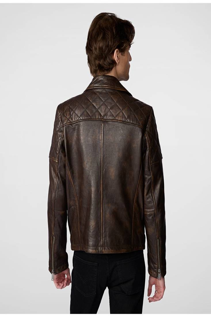 men's brown lambskin leather jacket classic zip up style premium superior