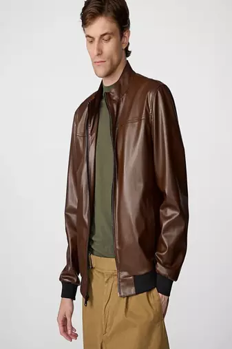 men's brown lambskin leather jacket classic zip up style premium refined