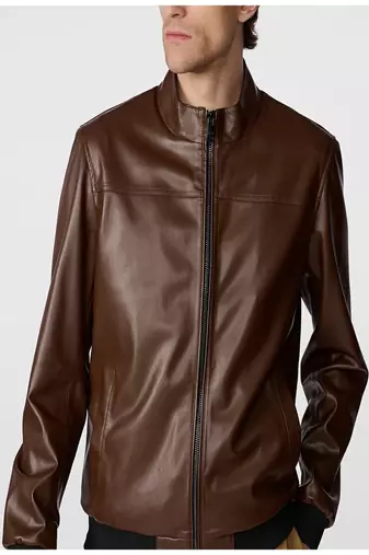 men's brown lambskin leather jacket classic zip up style premium refined