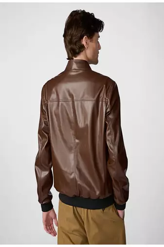 men's brown lambskin leather jacket classic zip up style premium refined