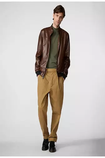men's brown lambskin leather jacket classic zip up style premium refined