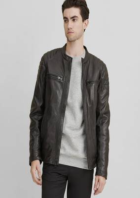 men's black premium lambskin leather jacket quilted shoulder detailing genuine 1