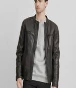 men's black premium lambskin leather jacket quilted shoulder detailing genuine
