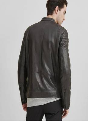 men's black premium lambskin leather jacket quilted shoulder detailing genuine 3