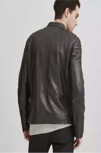 men's black premium lambskin leather jacket quilted shoulder detailing genuine