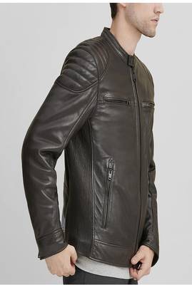 men's black premium lambskin leather jacket quilted shoulder detailing genuine 4