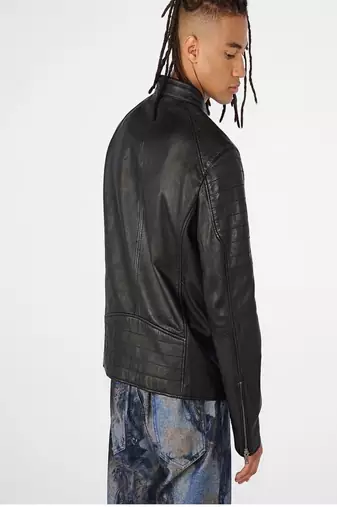men's black premium lambskin leather jacket quilted shoulder detailing superior