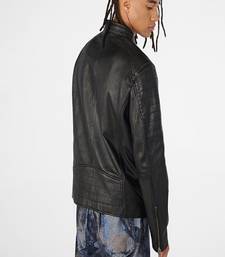 men's black premium lambskin leather jacket quilted shoulder detailing superior