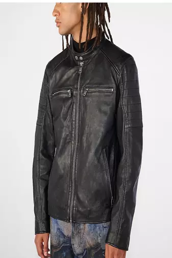 men's black premium lambskin leather jacket quilted shoulder detailing superior