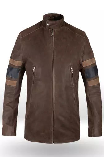 men's brown lambskin cafe racer jacket band collar racer style refined