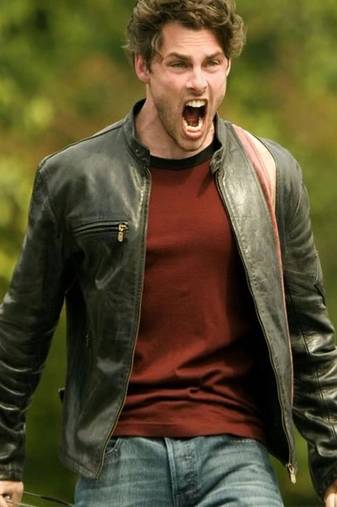 Men's black lambskin leather jacket -red & yellow strip style