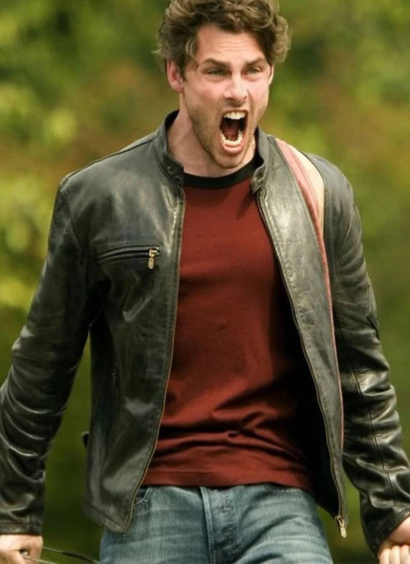 Men's black lambskin leather jacket -red & yellow strip style